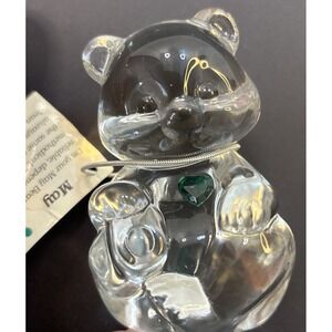 Fenton Glass May Birthstone Birthday Teddy Bear Holding Green Heart 3.5"